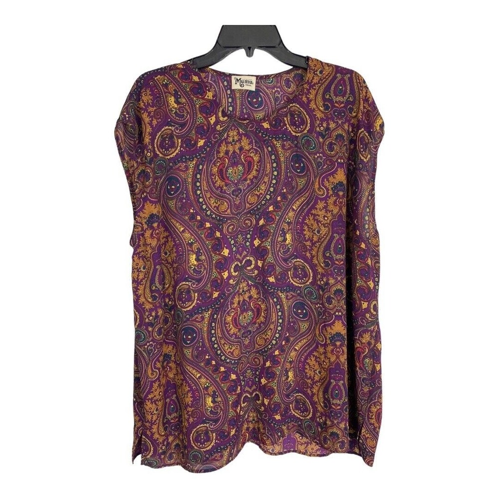 Show Me Your Mumu Womens Shirt Adult Size Small Tunic Purple Paisley Sheer Top - Picture 3 of 7